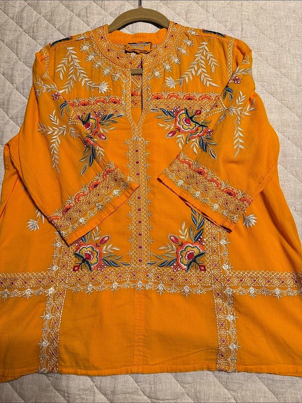 Johnny Was Embroidered Floral blouse in bright yellow